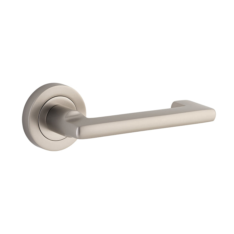 Baltimore Return Lever - Round Rose Satin Nickel / Solid Brass