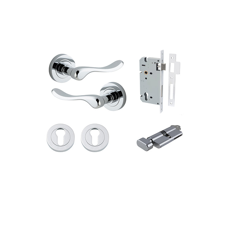 Stirling Lever - Round Rose Entrance Kit with Separate High Security Lock Chrome Plated / Solid Brass