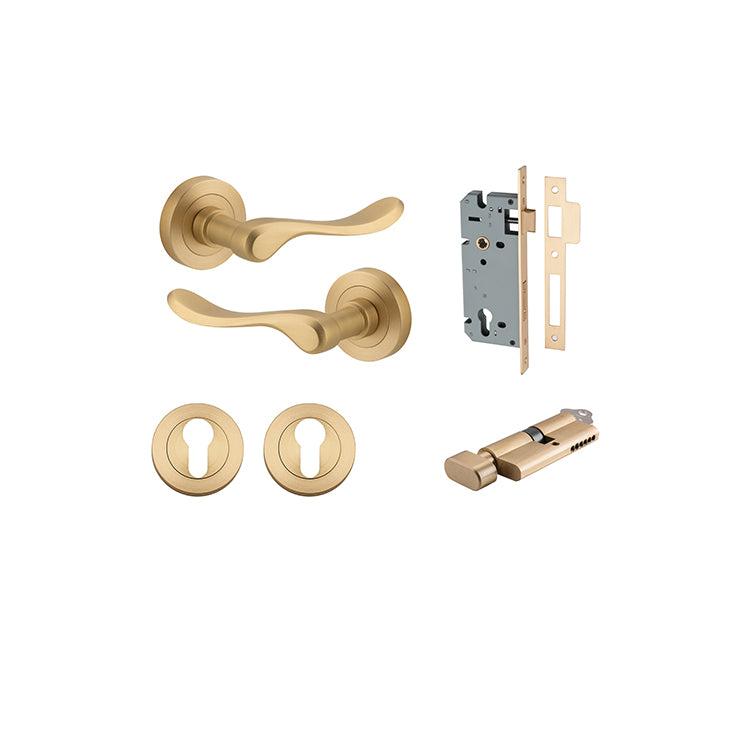 Stirling Lever - Round Rose Entrance Kit with Separate High Security Lock Satin Brass / Solid Brass