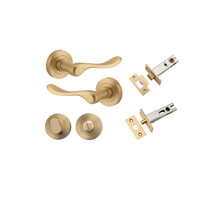 Stirling Lever - Round Rose Privacy Kit with Separate Privacy Turn Satin Brass / Solid Brass