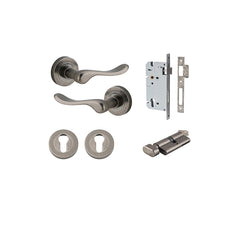 Stirling Lever - Round Rose Entrance Kit with Separate High Security Lock Rumbled Nickel / Solid Brass