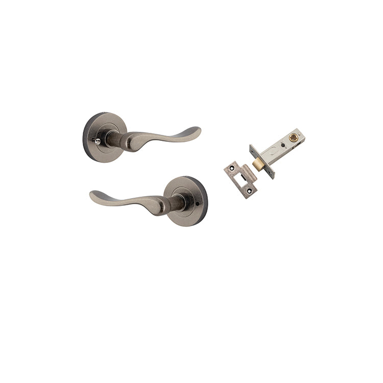 Stirling Lever - Round Rose (Inbuilt Privacy) Rumbled Nickel / Solid Brass