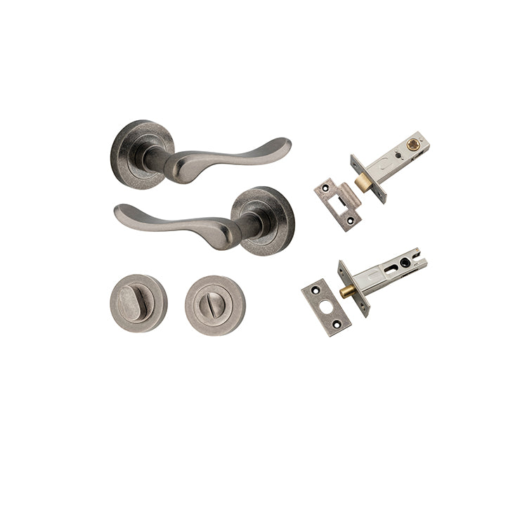 Stirling Lever - Round Rose Privacy Kit with Separate Privacy Turn Rumbled Nickel / Solid Brass