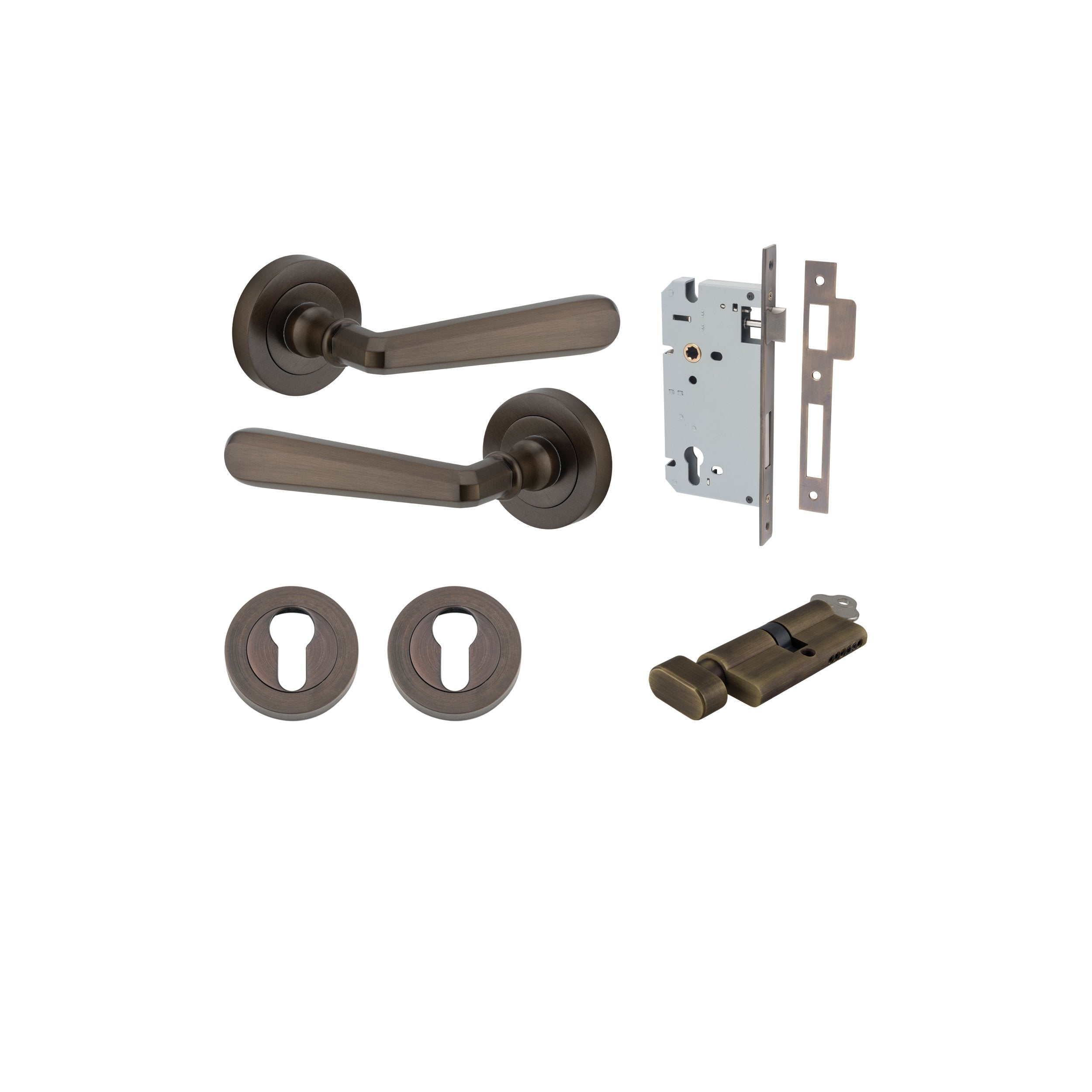 Copenhagen Lever - Round Rose Entrance Kit with Separate High Security Lock