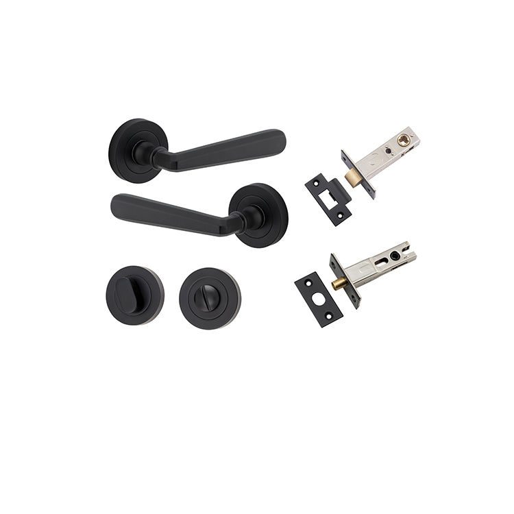 Copenhagen Lever - Round Rose Privacy Kit with Separate Privacy Turn Matt Black / Solid Brass