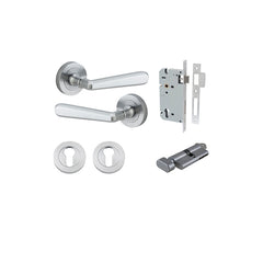 Copenhagen Lever - Round Rose Entrance Kit with Separate High Security Lock Satin Chrome / Solid Brass