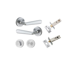 Copenhagen Lever - Round Rose Privacy Kit with Separate Privacy Turn Satin Chrome / Solid Brass