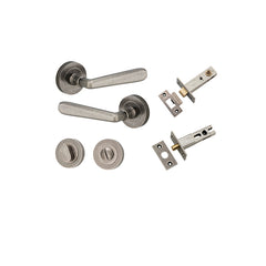 Copenhagen Lever - Round Rose Privacy Kit with Separate Privacy Turn Rumbled Nickel / Solid Brass