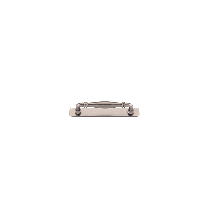 Sarlat Cabinet Pull with Backplate - CTC128mm Rumbled Nickel / Solid Brass