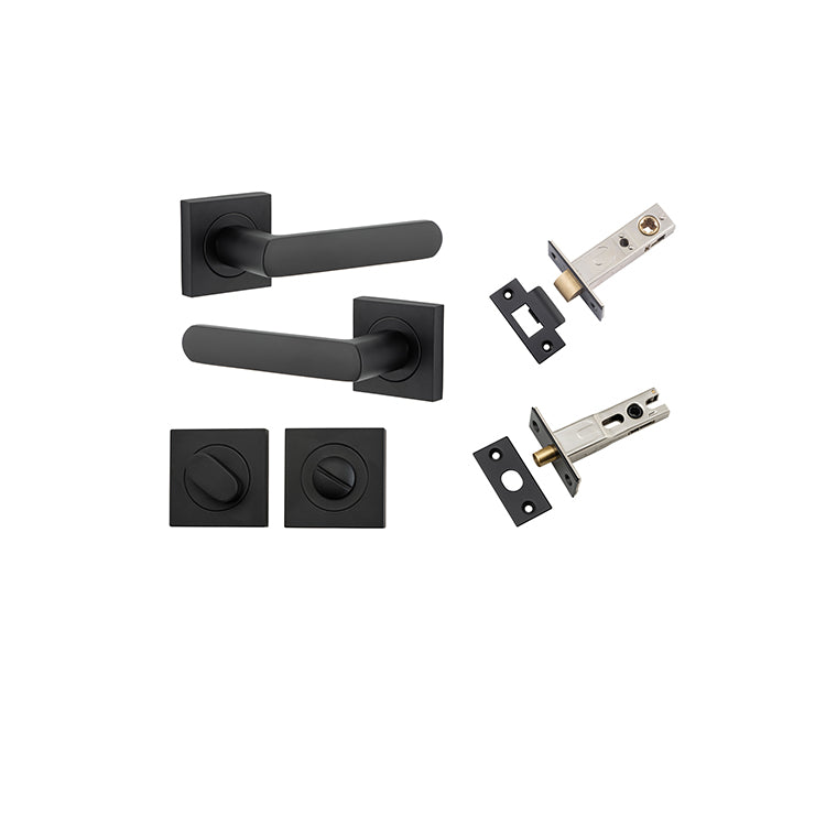 Osaka Lever - Square Rose Privacy Kit with Separate Privacy Turn Matt Black / Solid Brass