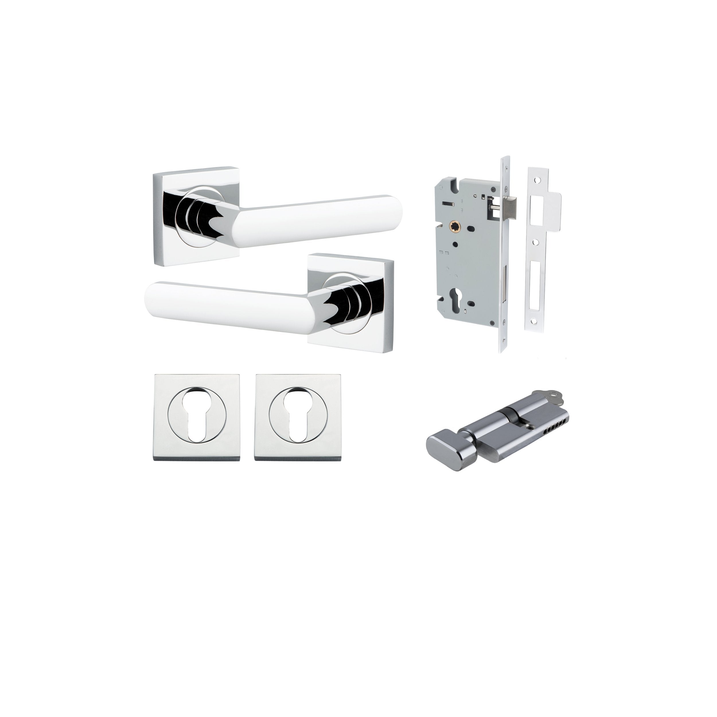 Osaka Lever - Square Rose Entrance Kit with Separate High Security Lock