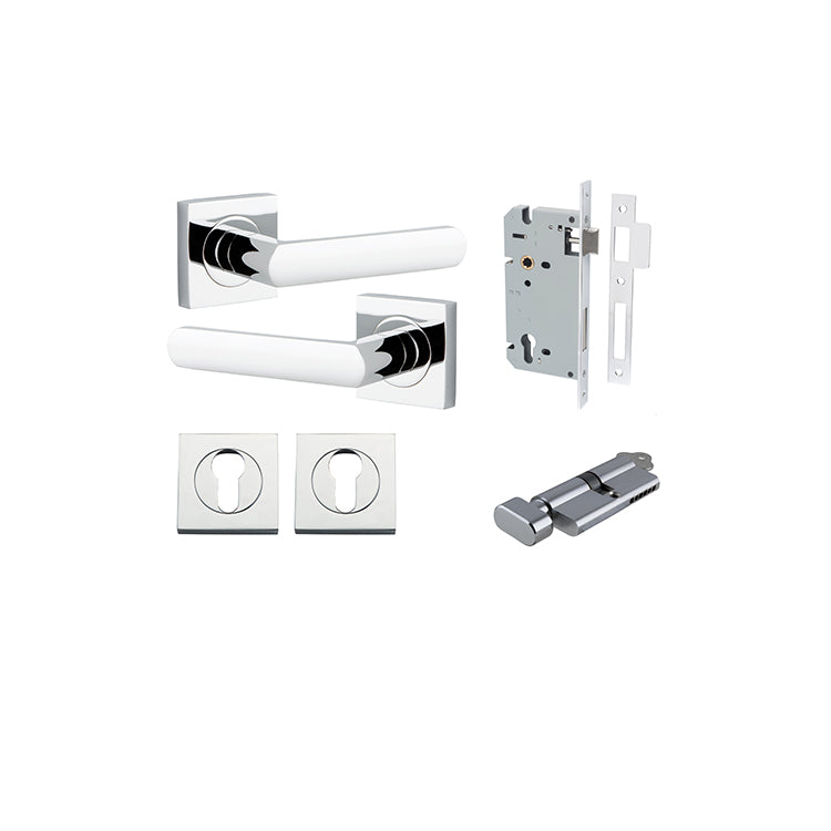 Osaka Lever - Square Rose Entrance Kit with Separate High Security Lock Chrome Plated / Solid Brass