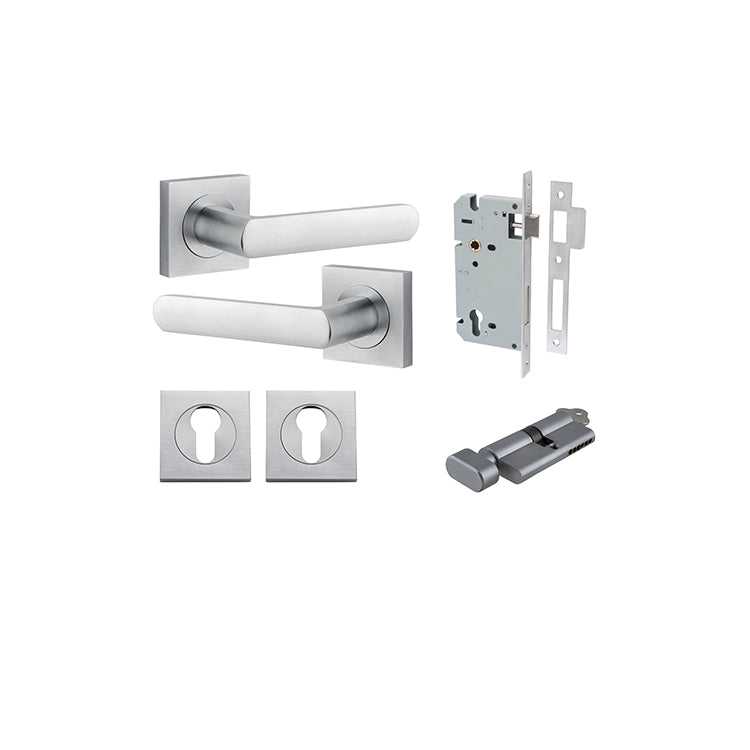 Osaka Lever - Square Rose Entrance Kit with Separate High Security Lock Satin Chrome / Solid Brass