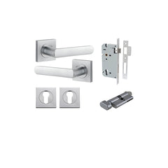 Osaka Lever - Square Rose Entrance Kit with Separate High Security Lock Satin Chrome / Solid Brass