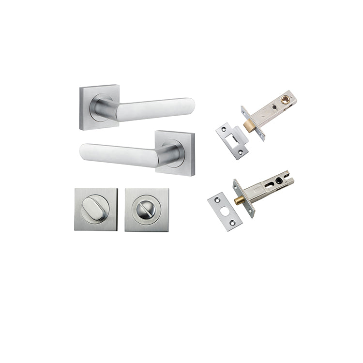 Osaka Lever - Square Rose Privacy Kit with Separate Privacy Turn Satin Chrome / Solid Brass
