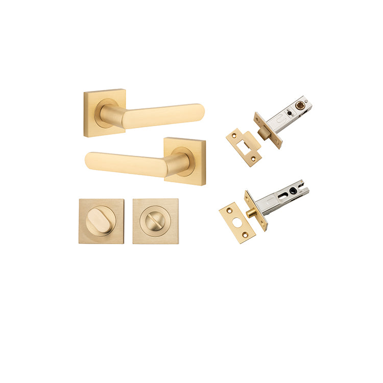 Osaka Lever - Square Rose Privacy Kit with Separate Privacy Turn Satin Brass / Solid Brass