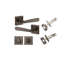 Copenhagen Lever - Square Rose Privacy Kit with Separate Privacy Turn Antique Brass / Solid Brass