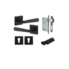 Copenhagen Lever - Square Rose Entrance Kit with Separate High Security Lock Matt Black / Solid Brass