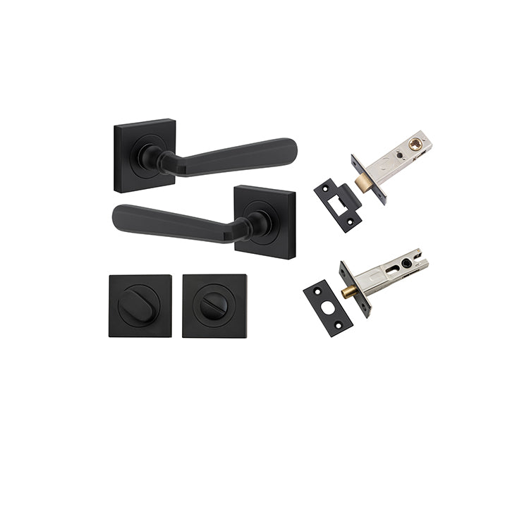 Copenhagen Lever - Square Rose Privacy Kit with Separate Privacy Turn Matt Black / Solid Brass