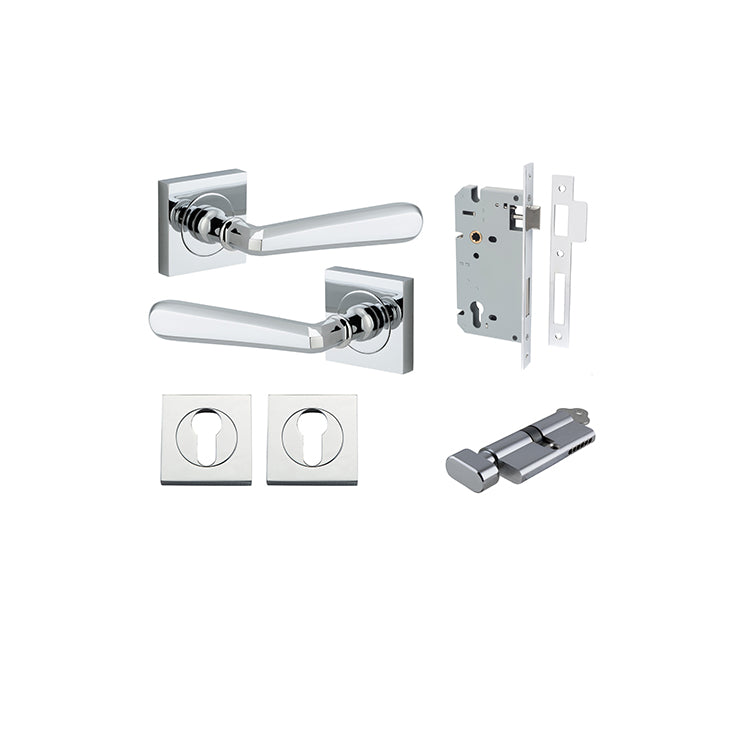 Copenhagen Lever - Square Rose Entrance Kit with Separate High Security Lock Chrome Plated / Solid Brass