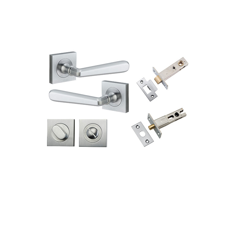 Copenhagen Lever - Square Rose Privacy Kit with Separate Privacy Turn Satin Chrome / Solid Brass