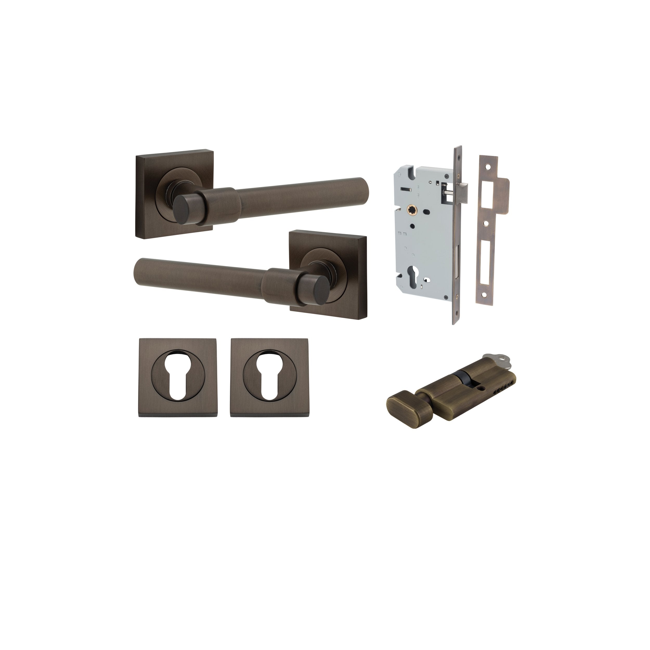 Helsinki Lever - Square Rose Entrance Kit with Separate High Security Lock