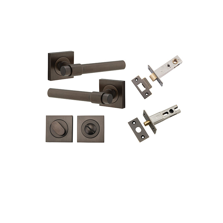 Helsinki Lever - Square Rose Privacy Kit with Separate Privacy Turn Antique Brass / Solid Brass