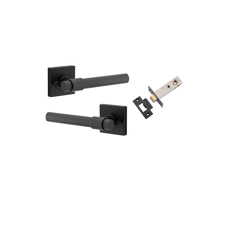 Helsinki Lever - Square Rose (Inbuilt Privacy) Matt Black / Solid Brass