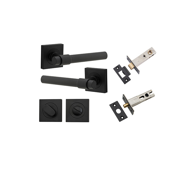 Helsinki Lever - Square Rose Privacy Kit with Separate Privacy Turn Matt Black / Solid Brass