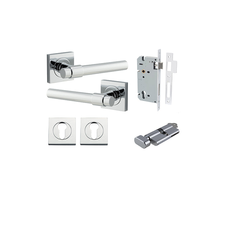 Helsinki Lever - Square Rose Entrance Kit with Separate High Security Lock Chrome Plated / Solid Brass
