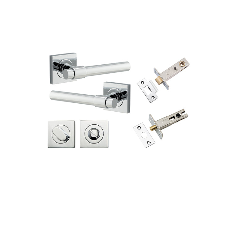 Helsinki Lever - Square Rose Privacy Kit with Separate Privacy Turn Chrome Plated / Solid Brass