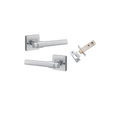 Helsinki Lever - Square Rose (Inbuilt Privacy) Satin Chrome / Solid Brass