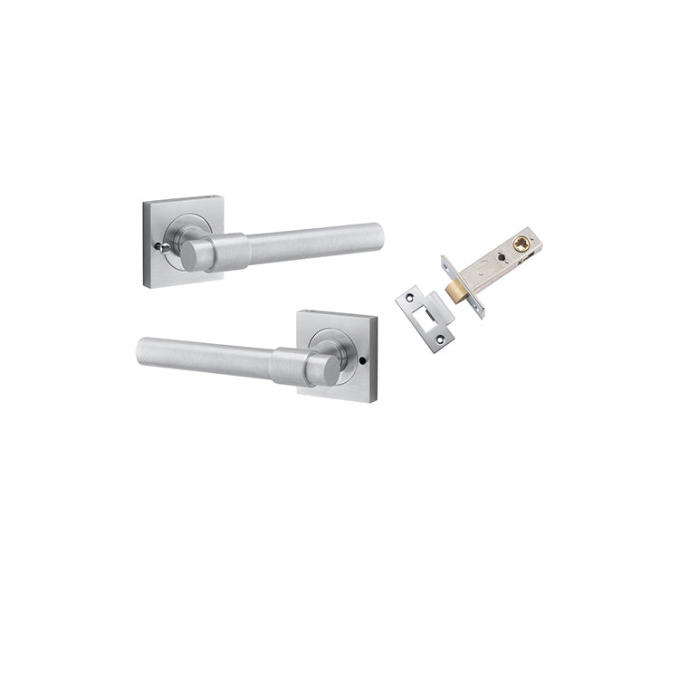 Helsinki Lever - Square Rose (Inbuilt Privacy) Satin Chrome / Solid Brass