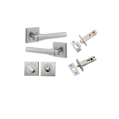 Helsinki Lever - Square Rose Privacy Kit with Separate Privacy Turn Satin Chrome / Solid Brass