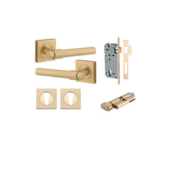 Helsinki Lever - Square Rose Entrance Kit with Separate High Security Lock Satin Brass / Solid Brass