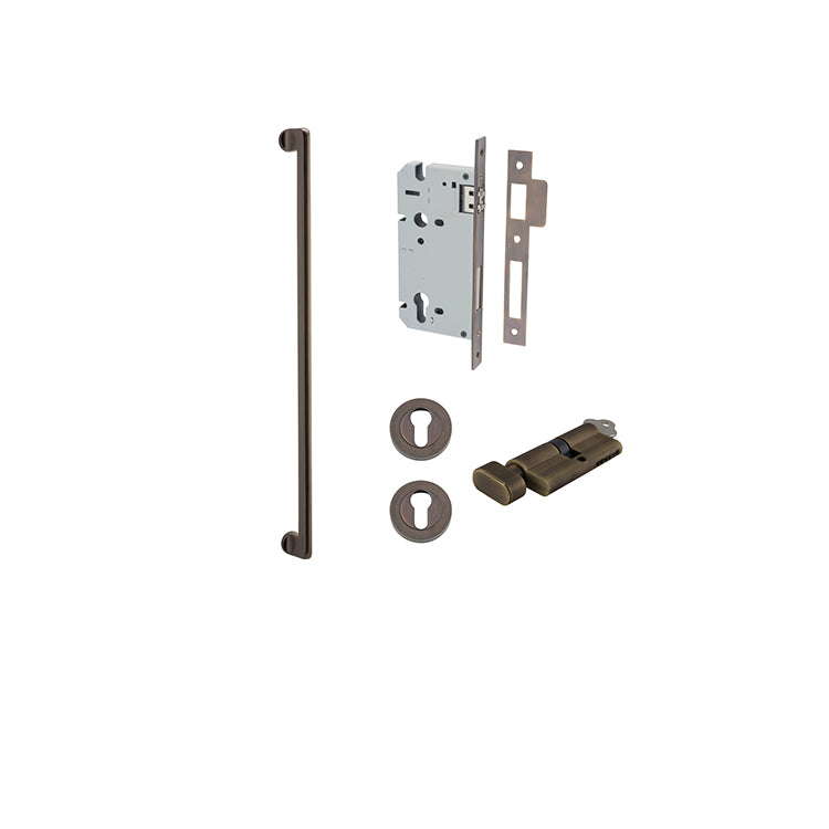 Baltimore Pull Handle - 600mm Entrance Kit with Separate High Security Lock Antique Brass / Solid Brass