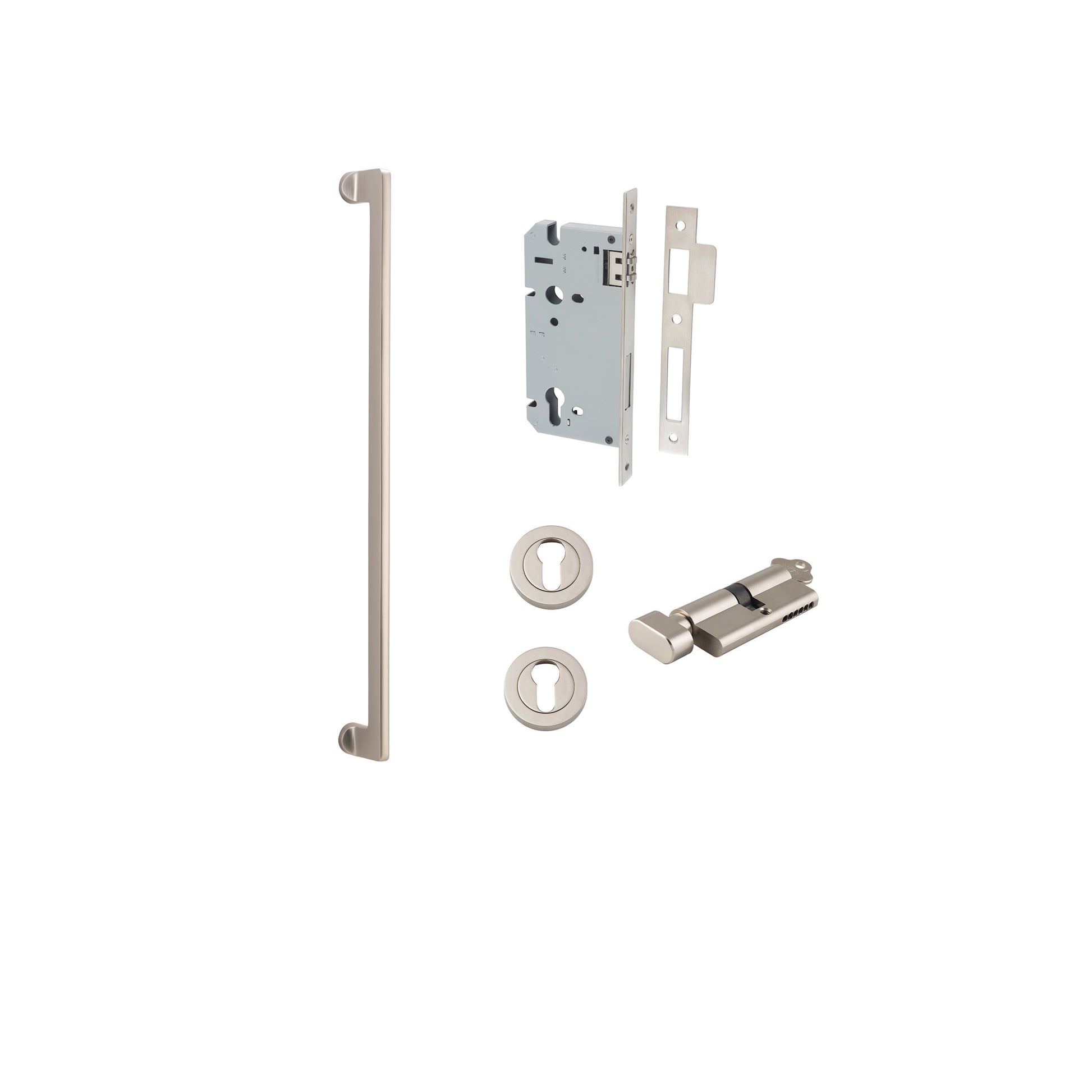 Baltimore Pull Handle - 600mm Entrance Kit with Separate High Security Lock Satin Nickel / Solid Brass