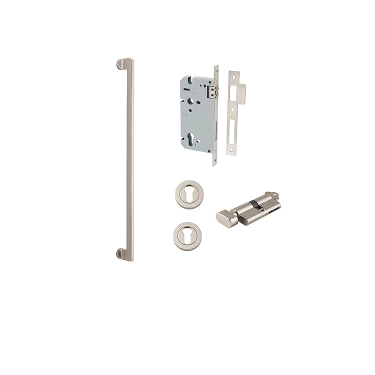 Baltimore Pull Handle - 600mm Entrance Kit with Separate High Security Lock Satin Nickel / Solid Brass