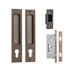 Cavity Rectangular Sliding Door Pull Entrance Kit with High Security Lock Antique Brass / Solid Brass