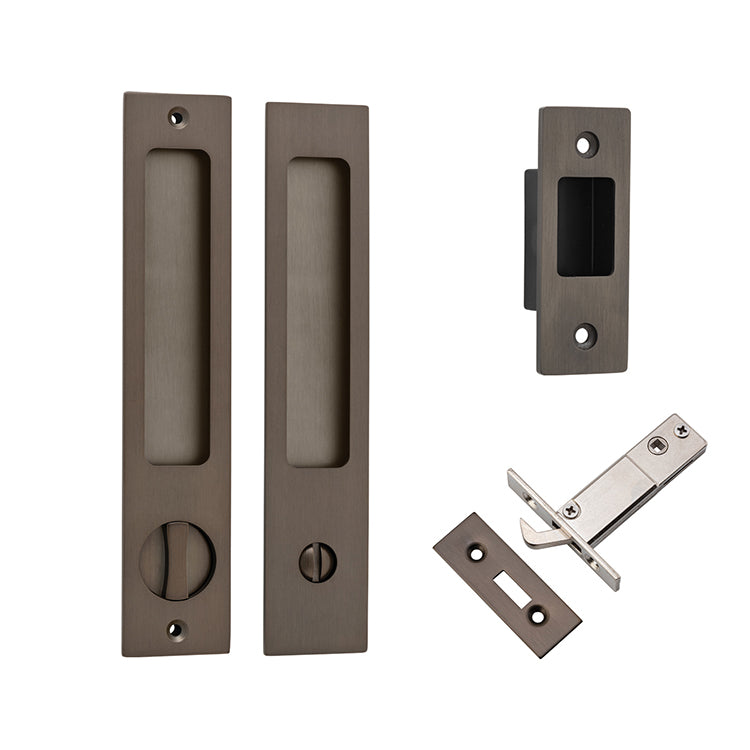 Cavity  Rectangular Sliding Door Pull Privacy Kit with Privacy Turn Antique Brass / Solid Brass