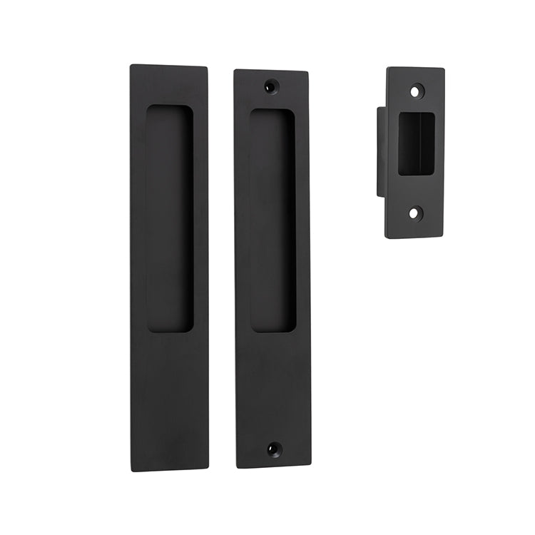 Rectangular Sliding Door Pull Passage Kit Matt Black / Solid Brass