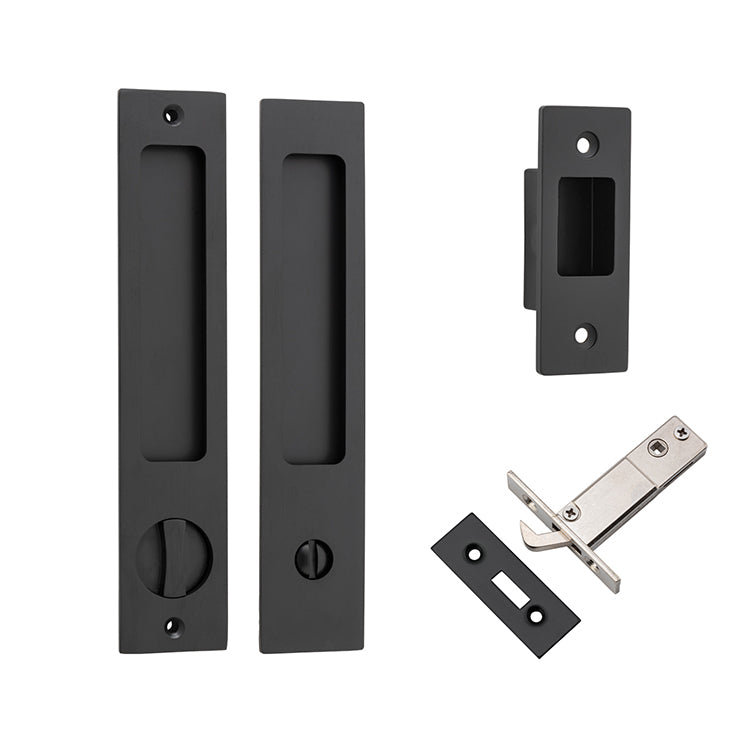 Cavity  Rectangular Sliding Door Pull Privacy Kit with Privacy Turn Matt Black / Solid Brass