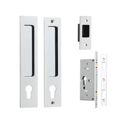Cavity Rectangular Sliding Door Pull Entrance Kit with High Security Lock Chrome Plated / Solid Brass