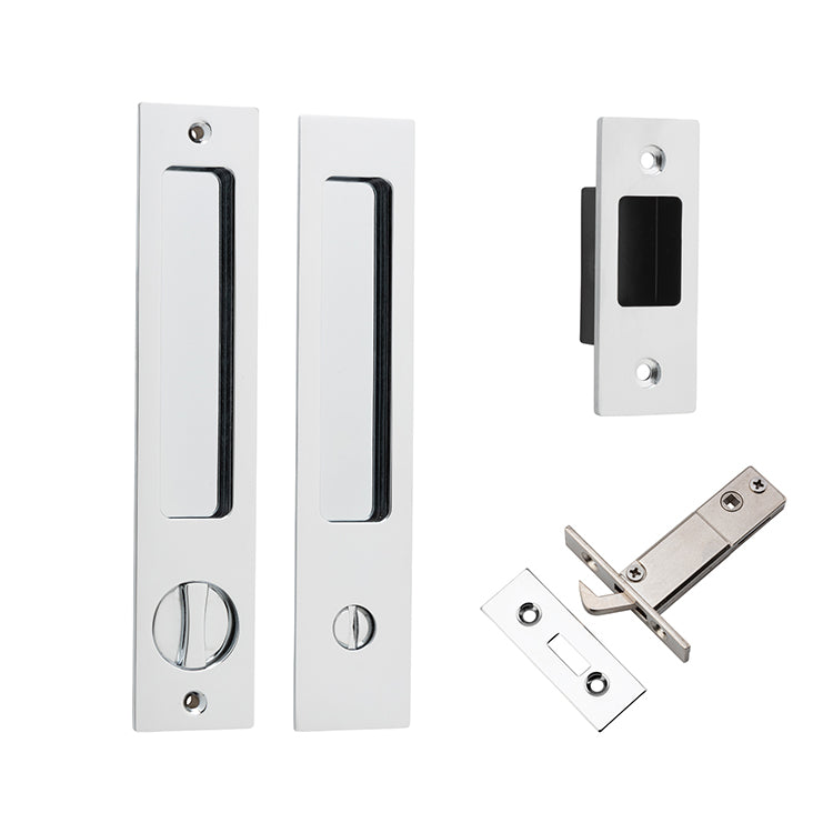 Cavity  Rectangular Sliding Door Pull Privacy Kit with Privacy Turn Chrome Plated / Solid Brass