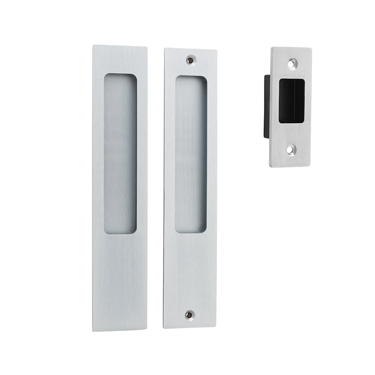 Rectangular Sliding Door Pull Passage Kit Satin Chrome / Solid Brass