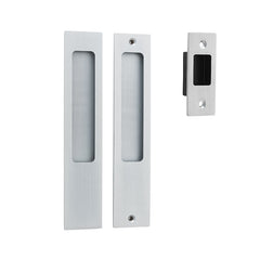 Rectangular Sliding Door Pull Passage Kit Satin Chrome / Solid Brass