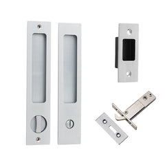 Cavity  Rectangular Sliding Door Pull Privacy Kit with Privacy Turn Satin Chrome / Solid Brass