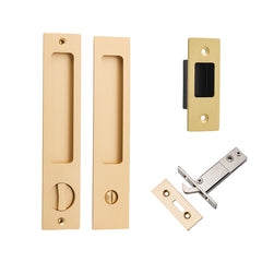 Cavity  Rectangular Sliding Door Pull Privacy Kit with Privacy Turn Satin Brass / Solid Brass