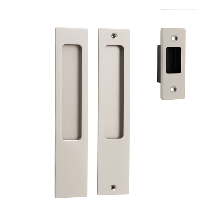 Rectangular Sliding Door Pull Passage Kit Satin Nickel / Solid Brass