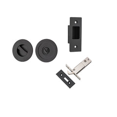 Round Sliding Door Pull Privacy Kit with Inbuilt Privacy Turn Matt Black / Solid Brass